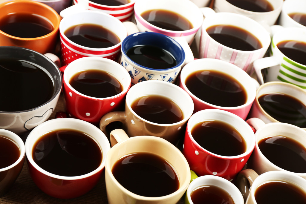 Many cups of coffee, closeup view